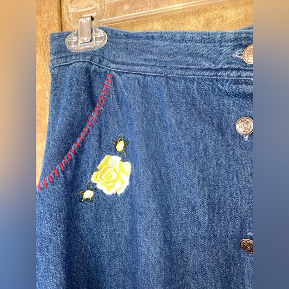 Vintage Denim Skirt Embroidered Hippie Boho 100% Cotton Size L Robin Sinkler - Picture 4 of 9